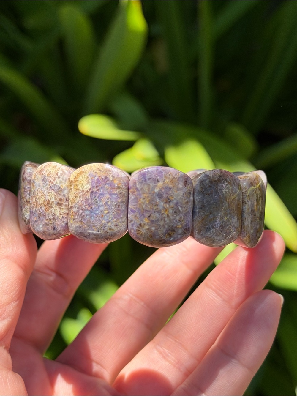Stretchable purple coral jade soft bangle 1602